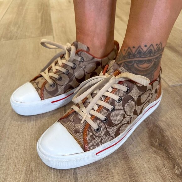 Y2K Vintage COACH Signature C Logo Sneakers, Women's Cheer Coach Shoes (US 7) - Picture 1 of 7